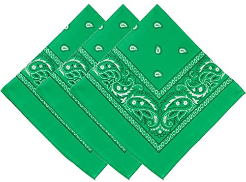 Funky Junque Unisex 100% Baumwolle Mehrzweck-Bandana Schals Paisley Headwrap Taschentuch für Damen Herren Jungen Mädchen, 3 Pack: Kelly Green, Einheitsgröße