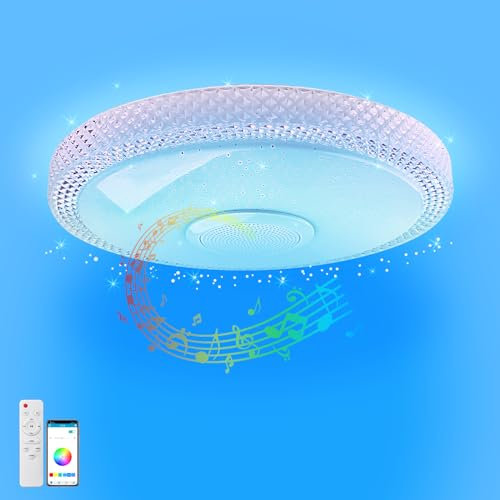 TOPBOS 30W LED Deckenleuchte Dimmbar mit Bluetooth Lautsprecher,Fernbedienung und APP-Steuerung,LED Deckenlampe mit RGB Farbwechsel,Einstellbar für Schlafzimmer Wohnzimmer Kinderzimmer