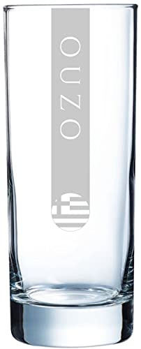 Ouzo Gläser groß (310ml 12x | 5 Größen verfügbar) - 12er Set | Spülmaschinenfest | Ouzoglas 31cl mit Gravur 12 Stück