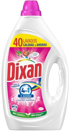 Dixan Gel Adiós al Separar Total 4+1, Detergente Líquido para Lavadora 40 Lavados, jabón líquido para la ropa de color. Limpieza, luminosidad, frescor y sostenibilidad, versión antigua