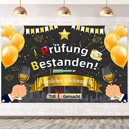 Abschluss Deko, Graduation Dekoration 2025, Prufüng Bestanden Abitur Deko, 180 * 110CM Stoff Banner Prüfung Bestanden Banner, Abschlussfeier Fotografie Hintergrund für Schüler Bachelor Master Arzt