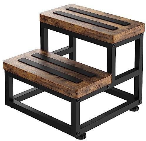 Tritthocker aus Holz mit 2 Stufen für Erwachsene und Kinder, robuste Tritthocker, Holzbett, Tritthocker für hohe Betten, rutschfest, 2 Nachttisch-Fußhocker mit 227 kg Kapazität, Küche, Bett,