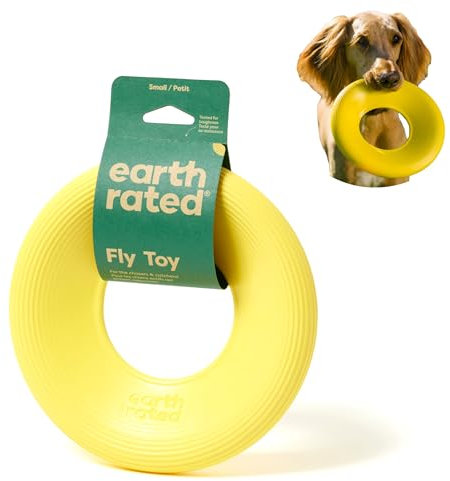 Earth Rated Flying Disc Dog Toy, Interactive Flying Saucer Toy for Adult and Puppy Dogs, Floats in Water, Small, Yellow