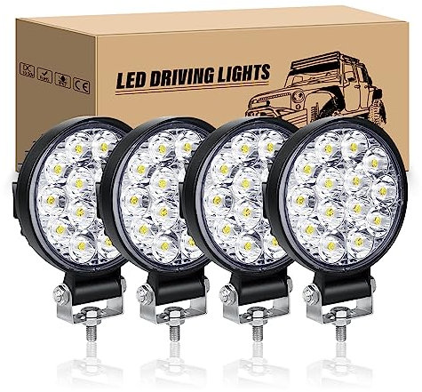 RIGIDON 4 Pcs LED Arbeitsscheinwerfer, 3.2 Zoll 42W Rund LED Scheinwerfer 12V 24V Mini Rückfahrscheinwerfer Auto Offroad Beleuchtung für SUV ATV Traktor LKW 4x4, 6000K Weiß Nebelscheinwerfer