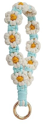 AOKSUNOVA Schlüsselband Kurz Schlüsselanhänger Makramee Armband Weiss Blau Blumen Schlüsselanhänger Mädchen
