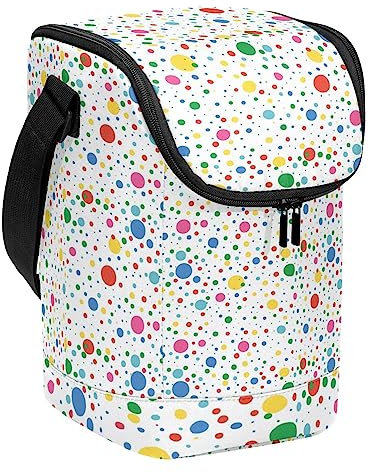 MUOOUM Lonchera reutilizable con patrón de puntos coloridos, lonchera vertical grande con correa ajustable para el hombro