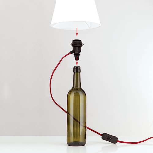 ORION LIGHTSTYLE Lampenfassung E27 Flasche für DIY Leuchte, Bottle, Weinflasche Leuchtenfassung Flaschenadapter, dekorative Tischlampe, bordeaux