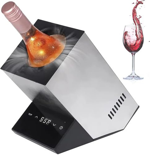 Qiang Wine Bottle Chiller Electric,Wine Chillers Bucket for 750ml Red & White Wine or Some Champagne,Stainless Steel Single Bottle Iceless Wine Cooler,Kitchen Bar Rv Wine Accessory,Silver