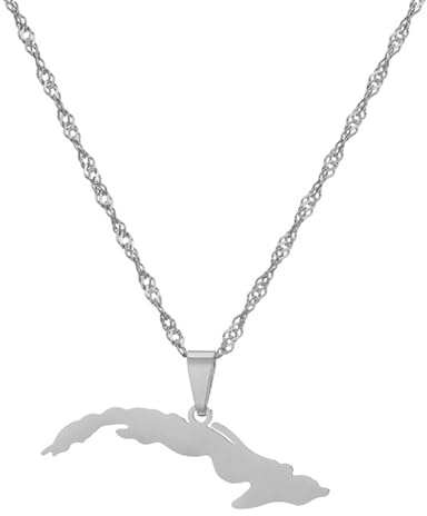 Everyiod Halskette Mit Karte Von Kuba-Anhängern, Ethnische Hip-Hop-Landkarten-Halskette, Für Damen Und Herren, Charm-Schlüsselbeinkette, Pullover, Dünner Kettenschmuck, Weiß, Lang: 50 cm