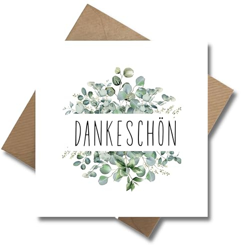 WBdesignz Danke Karte Eucalyptus mit Umschlag - Dankeskarte Hochzeit, Taufe, Geburt, Kommuniun, Konfirmation - Elegante Danksagung - einfach danke sagen (125 x 125 mm)
