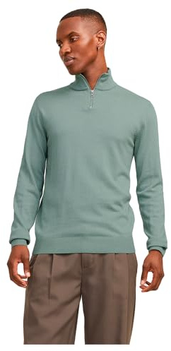 JACK & JONES Male Cardigan with Quarter Zip Plain Cardigan with Quarter Zip, Iceberg Green, M