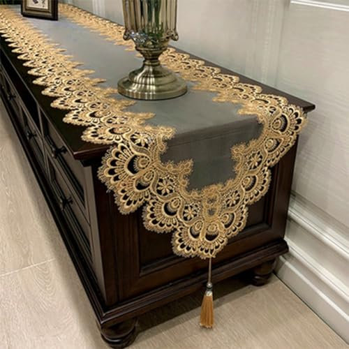 Ovaler Spitzen-Tischläufer, weiß, Vintage, bestickt, Spitze, Tischdecke, Schrank, Tischdecke, Blumenmuster, Kaffee, Frisier-Tischläufer für Hochzeitsbankett, TV-Schrank (40 x 160 cm C)