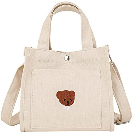 TDEOK Casual Canvas Women's Shoulder Messenger Cute Bag Student Handbag Clutch with Hip Flask, White, One Size