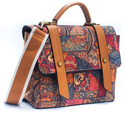DeCarbonize Damen Handtasche aus Kork Elegant Mini Kurier Crossbody Veganleder Nachhaltig (Mosaic)