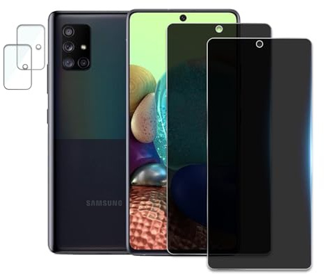 2 Stück Sichtschutz für Samsung Galaxy A71 mit 2 Stück Kameraschutz, Anti-Spähen Privatsphäre Schutzfolie,Anti-Spy Panzer Schutz Glas Folie, HD Blickschutzfolie, 9H Härte, Anti-Kratzer