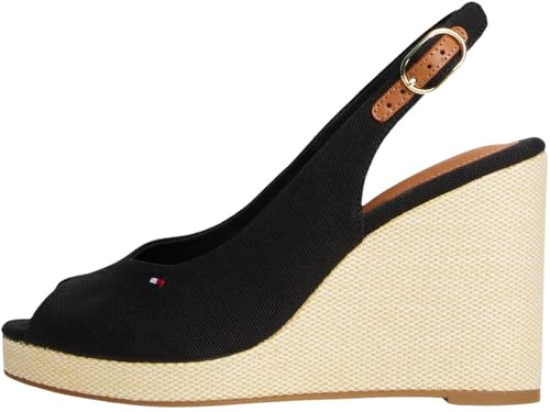 Tommy Hilfiger Damen Wedge Sandalen Flag High Slingback mit Knöchelriemen, Schwarz (Black), 41