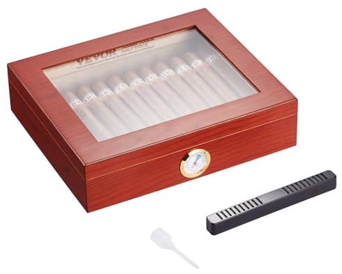 VEVOR Zigarren-Humidor, Humidor-Box mit Glasdeckel, Handgefertigte Zigarren-Schreibtischbox aus Spanischem Zedernholz, Zigarren-Aufbewahrungsbox mit Luftbefeuchter & Trennwand, 10–25 Zigarren