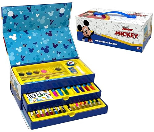 Clondo Farbkoffer für Kinder mit Filzstiften mit 52 Stück, für Mickey Fan, Buntstifte, Set zum Zeichnen und Malen, Geschenkidee für Kinder