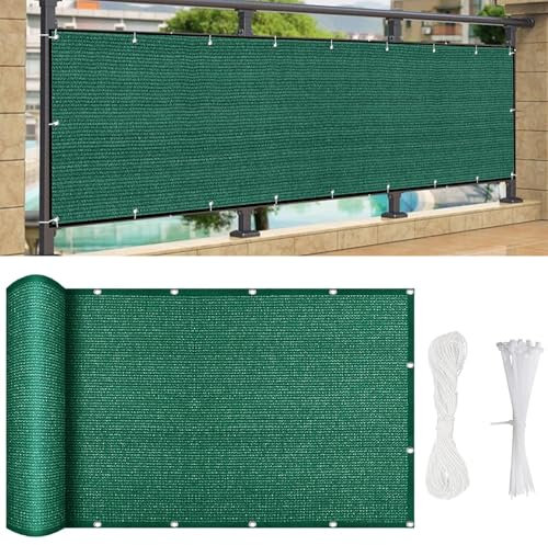 Brise Vue Balcon Cache Vue 1000 x 145 cm HDPE 220 G/M², Résistant Aux UV, Brise Vue Jardin, Brise-Vue de Clôture, avec Attaches Câble et Cordons, pour Piscine, Patio, Vert Foncé