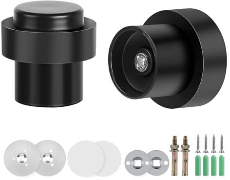 SWAWIS 2 Piezas Negro Tope de Puerta para Suelo ø 32mm Altura 45 mm, Tope de Puerta para Suelo Adhesivo Acero Inoxidable con Tornillos y Tira Adhesiva, 3 Métodos de Instalación