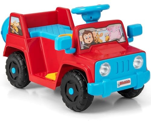 GYMAX Kids Ride on Car, 6V Battery Powered Toy Car with Sound Effects, Forward/Backward, Storage Cup & Case, Toddler Electric Jeep for 18 Months+ Boys Girls (Red)