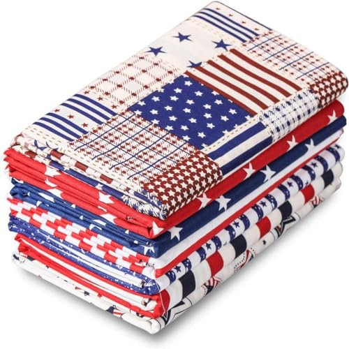 BrightGlow Baumwolle Stoff 7 Stück 25x25cm Baumwollstoff Meterware Patchwork Stoffpaket Stoffreste zum Nähen Baumwolle Stoffbündel Baumwolltuch für Patchwork Quilten DIY Handwerk Stern-Streifen