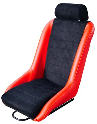 Simoni Racing SRSV/R Vintage-Autositz, klassischer Sportsitz in rotem Kunstleder und schwarzem Samt, Feste Rückenlehne und Kopfstütze