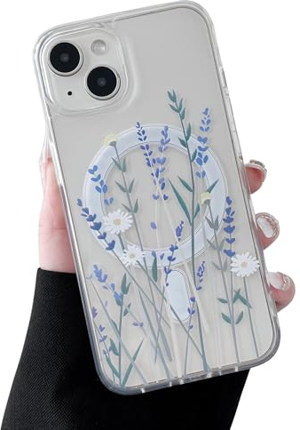 ZTOFERA kompatibel mit MagSafe,für iPhone 15 Hülle Blumen,Lavendel | Transparente, Weicher TPU-Rahmen,stoßfest und schützend,leicht abnehmbar