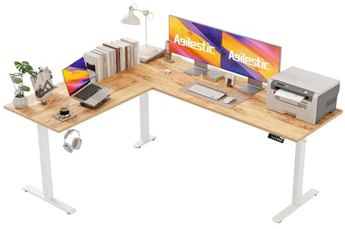 Agilestic L-förmig Höhenverstellbarer Schreibtisch, 190 x 155 cm Schreibtisch Höhenverstellbar Elektrisch, Eckschreibtisch Ergonomischer Steh-Sitz Tisch Computertisch, Hellbraun