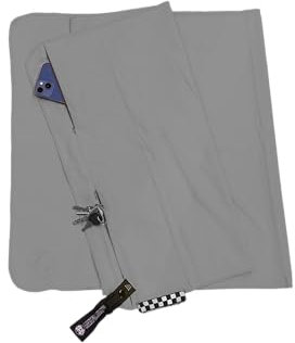 Mister Nick's Fitness Handtuch, mit Magnet & 2 Reißverschluss Taschen, kompakt, Mikrofaser, ideal für Fitness-Studio, schnelltrocknend & leicht, Gym Handtuch mit Kaputze für Sportbank (grau)