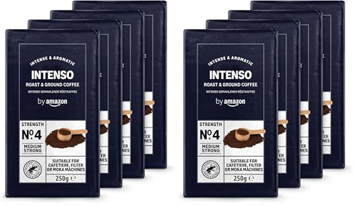 by Amazon Café Intenso Moulue, Torréfaction Moyenne, 1 kg (4 lot de 500 g) - Certifié Rainforest Alliance