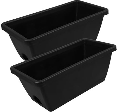 POPETPOP 2 Ensembles Abreuvoir De Plantation Rectangulaire Tuyau des Stands Rester Usine Dehors Creux Pots en Terre Cuite Pots De Plantes Rectangulaires Récipient Plastique Dark Grey