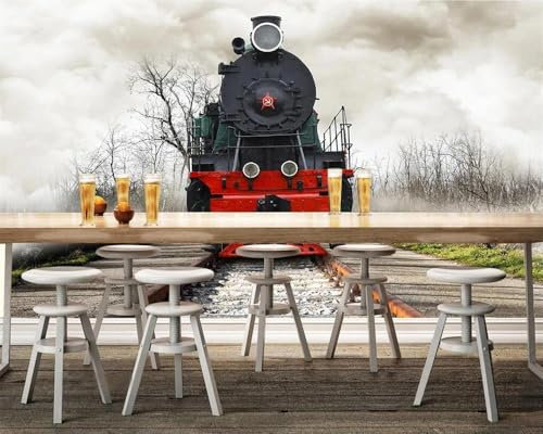 Benutzerdefinierte 3D-Fototapete, Retro-Zug-Eisenbahn-Wandbild, TV-Wand, Bar, Café, Wohnzimmer, Hintergrund, Dekoration, Wandbild,200cmX140cm