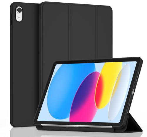 Mugust Hülle für iPad 10. Generation 2022 / 11. Generation 2025, Dünne Leichte PU Leder Tablet Hülle für iPad (A16) mit Magnetischer Befestigung und Faltbarem Ständer, Schwarz