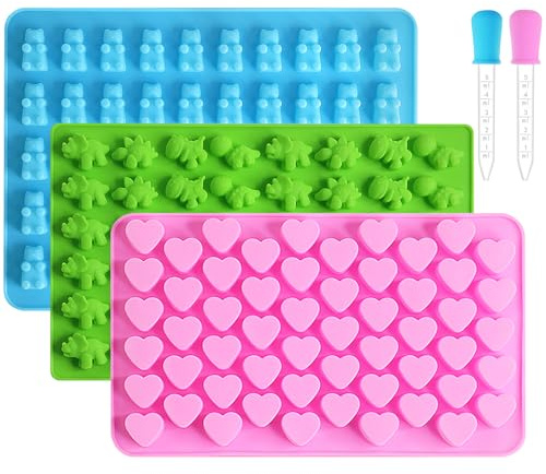 Alimat PluS Silicone Gummy Moulds, Sweet Moulds with 2 Droppers, Chocolate molds Including Mini Fruits, Sea Animals, Hearts, Flowers, Stars and Bunnies, Pack of 3 for 152 Gummies