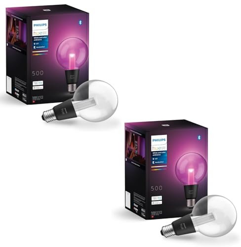 Philips Hue Lightguide G95 lot de 2 ampoules intelligente Globe, lumière blanche et couleur, compatible Bluetooth, commande vocale avec Alexa, Apple Homekit et Google Assistant