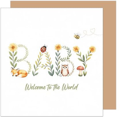 Edition Seidel Biglietto di auguri quadrato di alta qualità per nascita, con busta, biglietto di auguri per bambini con testo inglese Welcome to the World Baby Girl Boy (EQ140 SW025)