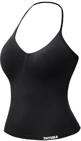 TAYOEA Soutien-Gorge de Sport Femme Débardeur sans Couture décolleté en V Sexy Gym sans Manches Hauts sans Dos Longs Halter Top Workout Sports Bra pour Fitness Course Jogging Yoga