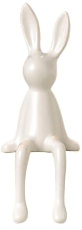 Harewtwy Room Decor Cute Long Eared Sitting Bunny Statue Figurine Decor for Desk Bookshelf Gift for Friends White