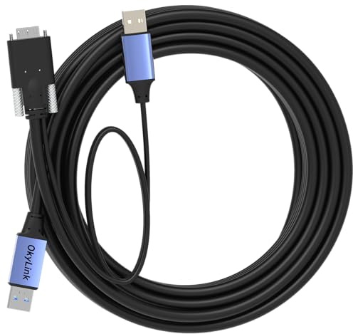 OkyLink Active USB 3.0 A to Micro-B Cable, 5Gbps, 30ft, Double Screw Lock | 10M, 3.2 Gen 1, Male to Male, for External Hard Drive HDD SSD