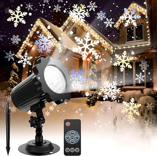 Luci Natalizie da Esterno Luci Proiettore Fiocchi di Neve con Timer Telecomando, Proiettore Led Impermeabile per Halloween per Feste Natalizie Giardino Patio