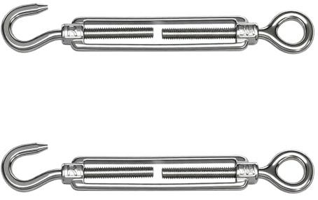 LifgWas 2pcs M6 Tensor para Cable de Acero Inoxidable 90mm, Tensor Ajustable con Gancho y Ojal para Toldos, Sombrajes y Cuerdas - Resistente a la Corrosión para Exteriores