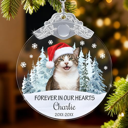 Personalised Memorial Pet Glass Baubles - Custom Photo Christmas Baubles, Dog Forever in Our Hearts Tribute Gift for Dog Lovers, Pet Loss Remembrance Christmas Tree Decor