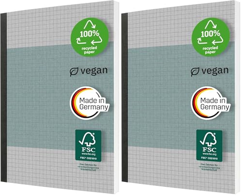 Sigel SN200 Notizbuch A5 kariert aus Recyclingpapier, hoher Weißegrad, 200 Seiten, FSC-zertifiziert, Cover aus Karton, Quicknote (Packung mit 2)