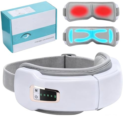 4-in-1 Eye Massager with Heat & Music, Air Pressure Compression & Vibration Massage, Bluetooth Sleep Mask with 5 Modes, Heated Eye Mask for Sleeping, Relieve Strain Dry Eyes, Face Massager (White)