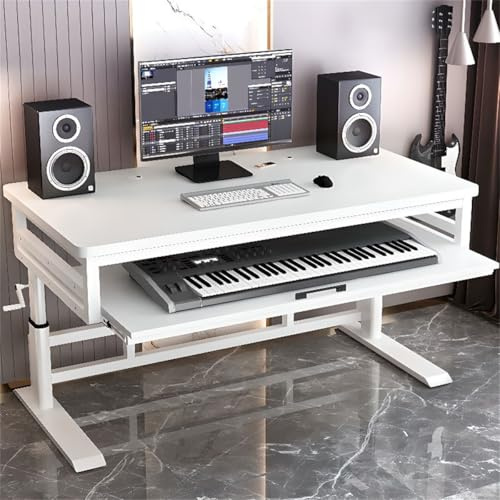 SXZenSpace nized Wired Computer Desk with Keyboard Shelf - Ideal for Office Work, Electronic Piano, Music Production, MIDI Studio, and Recording Setup