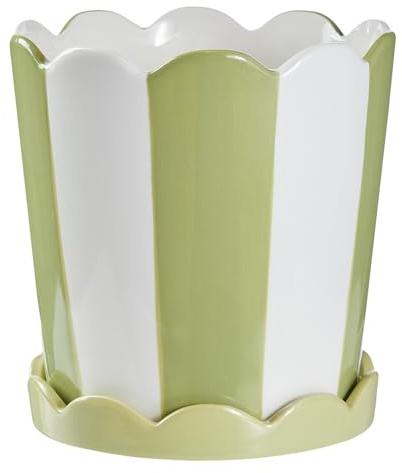 BUTLERS Blumentopf mit Teller 17 x 17 cm - Sundae - Pflanztopf mit gewelltem Rand | Übertopf aus Steinzeug | Pflanzgefäß für Fensterbank & Wohnzimmer