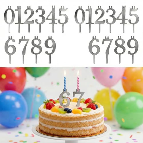 Dermalyx 20 Stück 2 Sets Wiederverwendbar Zahlen Kerzenhalter Set Für Geburtstagstorten Metall Zahlen Kerzenhalter Ständer Silber Kuchen Topper Dekorationen