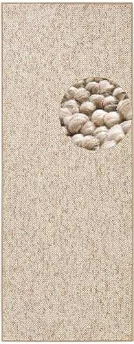 BT Carpet Wolly Läufer – Wohnzimmerteppich Flachgewebe Kurzflor Woll-Optik Wolle Skandi-Look Esszimmer, Wohnzimmer, Kinderzimmer, Schlafzimmer – Creme, 80x150cm