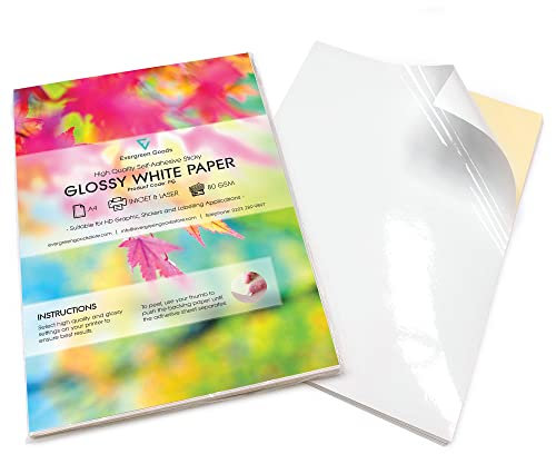 20 Blatt A4 weiß glänzend selbstklebend/Sticky Back Label Papier Blatt drucken